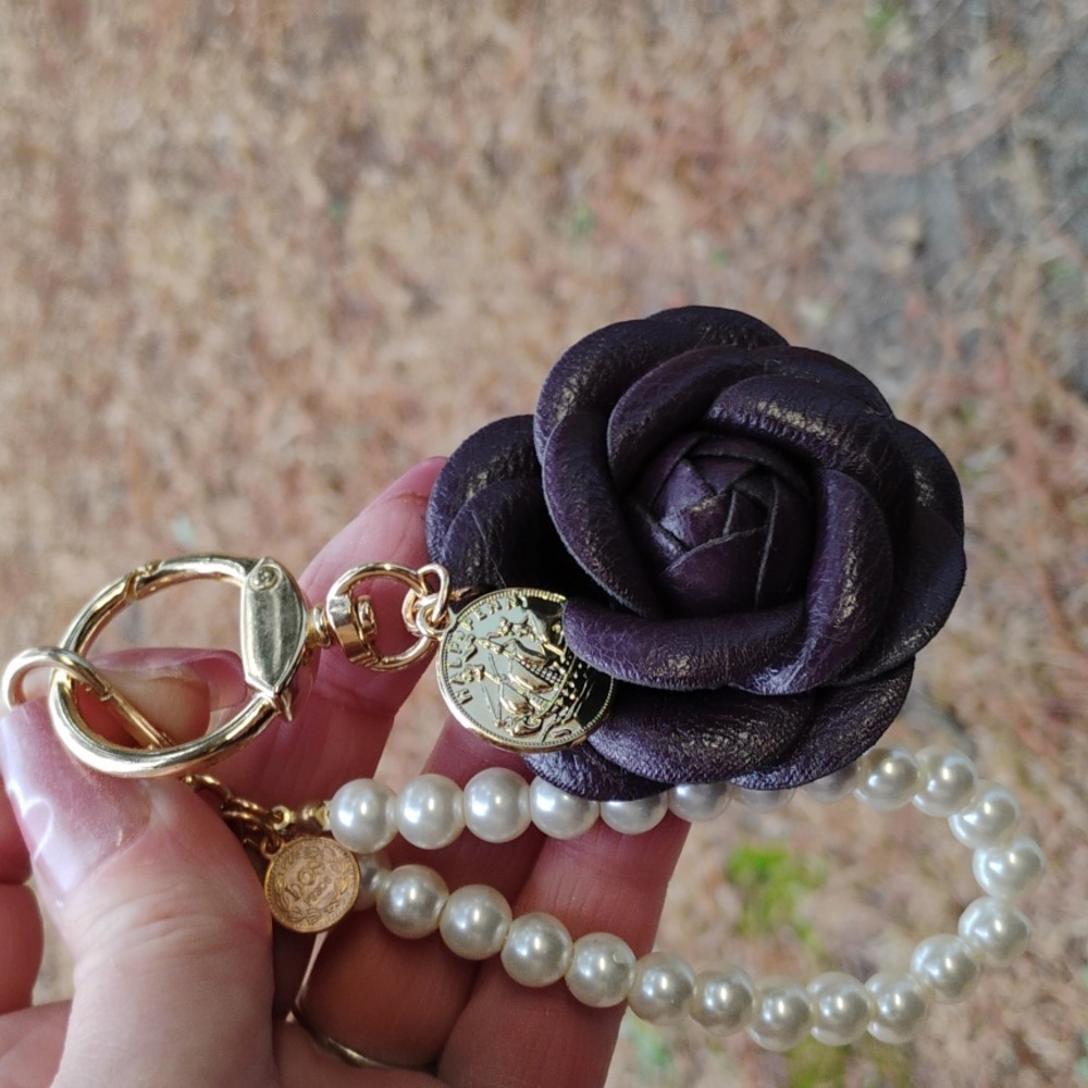 Buy It Now Faux purple rose Bag Charm Keychain